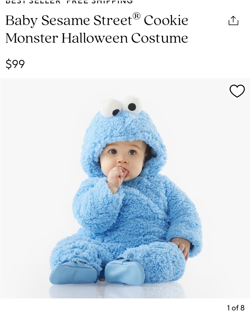 Pottery Barn Kids Plush Blue Cookie Monster Costume